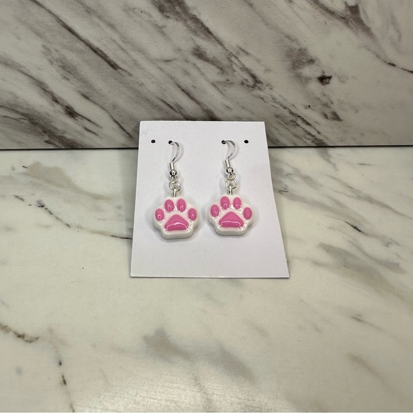 Animal Paw Print - Handmade Earrings - White - Picture 6 of 7